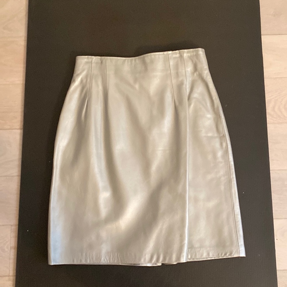 Vintage Silver Leather Skirt, Evan Davies, 28 inch waist